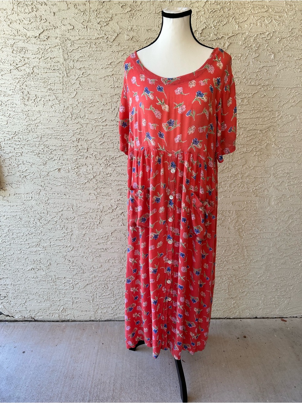 90s y2k Floral Scoop Neck Maxi Dress in Coral